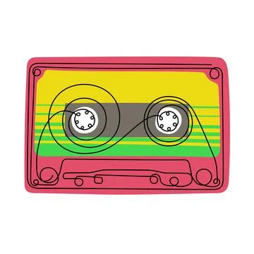Retro audio cassette one line vector illustration Illustrazione stock