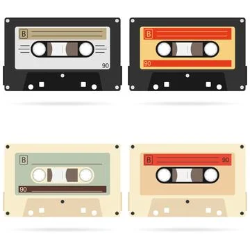 Retro audio cassette, a set of retro audio cassettes. A realistic audio Stock Illustration