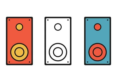 Retro audio speaker vector icons set with colorful minimalist flat design Stock Illustration