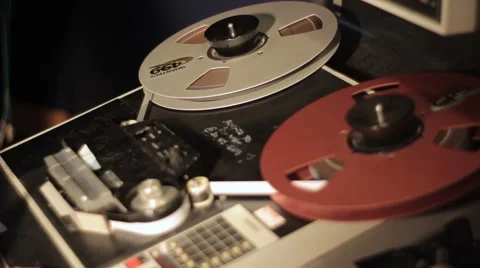 Retro audio tape deck recorder machine to record audio onto a magnetic strip Stock Footage 62966181