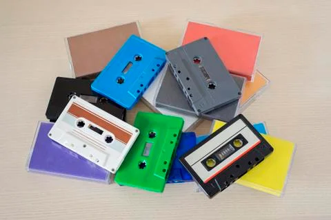Retro audio tapes on the table Stock Photos