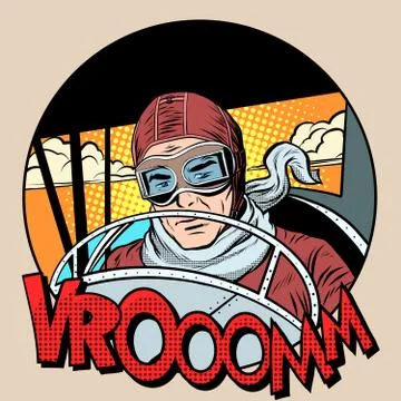 Retro Aviator man on the plane Stock Illustration