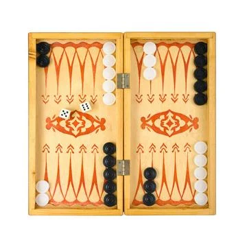 Retro backgammon game Retro backgammon game and dices, isolated on white b... Stock Photos