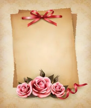 Retro background with beautiful pink rose and old paper. vector illustration. Stock Illustration