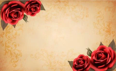 Retro background with beautiful red rose and old paper. vector illustration Stock Illustration