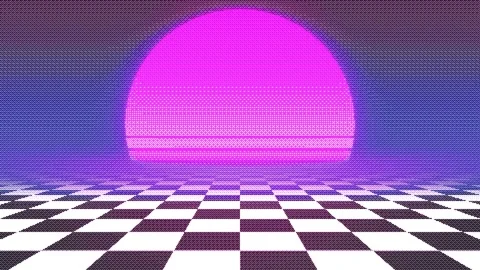 Retro background with black and white checkered floor, vaporwave aesthetics. Stock Footage 254882627