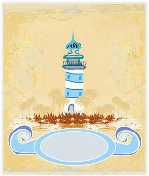 Retro background with lighthouse Stock Illustration