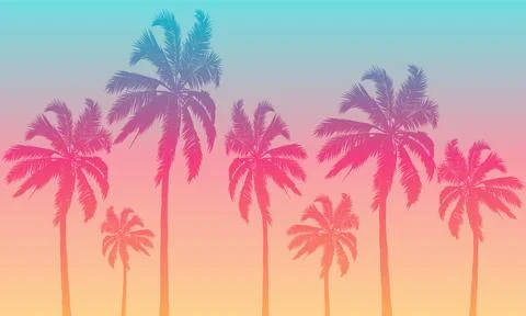 Retro background of palm trees at sunset Stock Illustration