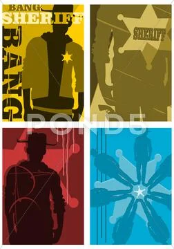 Retro background set with sheriff motif. Stock Illustration