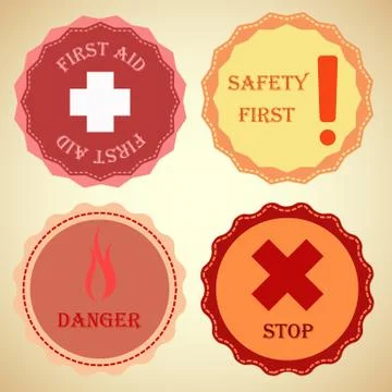 Retro badge collection of warning Stock Illustration