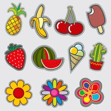 Retro badge patches, fun vector trendy stickers Illustrazione stock