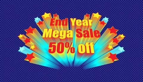 Retro banner end year mega sale 50% off. plaid blue color background style. v Stock Illustration