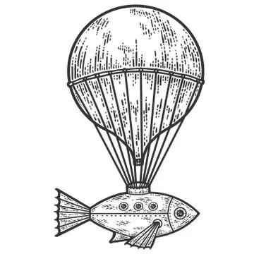 Retro banner, old flying machine. Sketch scratch board imitation. Stock Illustration