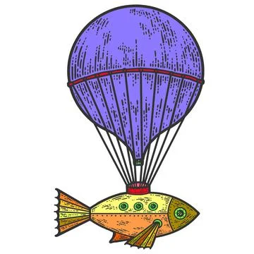 Retro banner, old flying machine. Sketch scratch board imitation color. Stock Illustration
