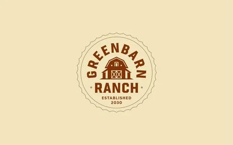 Retro barn ranch circular stamp vector emblem offers organic agriculture busi Stock Illustration