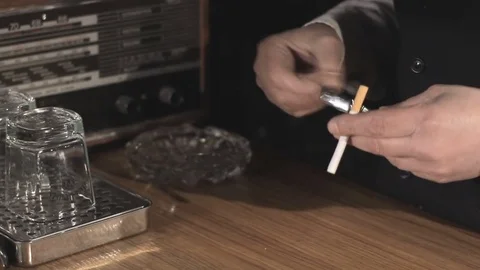 Retro bartender holding cigarette. FULL Hd Stock-Footage 82650395