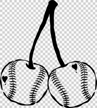 Retro Baseball Cherry Outline Whimsical Hand Drawn. Stock Illustration