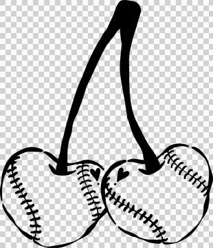 Retro Baseball Outline Cherry Whimsical Hand Drawn Stock Illustration