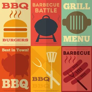 Retro BBQ posters collection Stock-Illustration