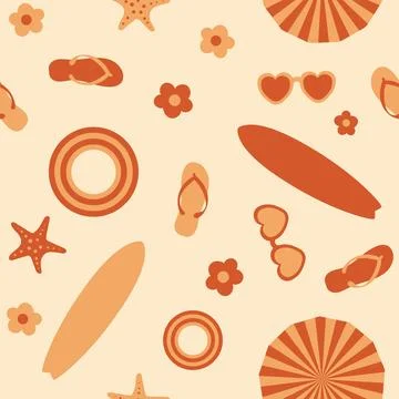 Retro Beach Vibe Seamless Pattern Stock Illustration