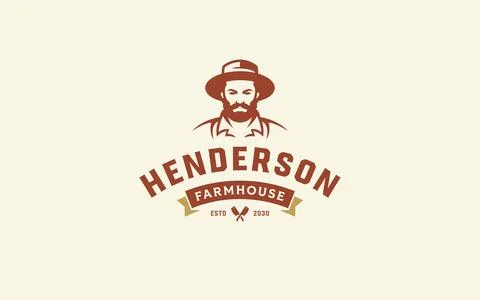 Retro bearded farmer mascot vector emblem for country butcher shops provides  Stock Illustration
