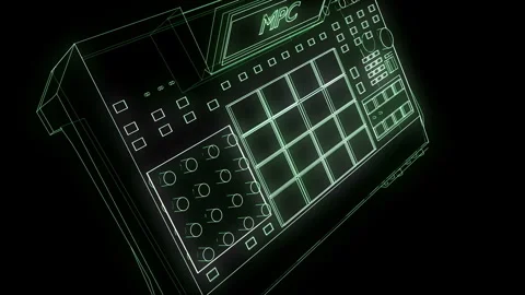 Retro Beatmaker MPC Drum Machine #2 Wireframe Neon Green 4K 25fps VJ Loop Stock Footage 345450551