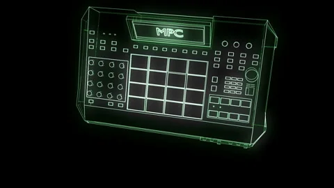 Retro Beatmaker MPC Drum Machine #1 Wireframe Neon Green 4K 25fps VJ Loop Stock Footage 345450892