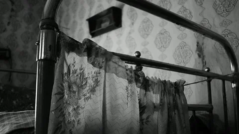 Retro bed, detail of old interior Stock Footage 138645749