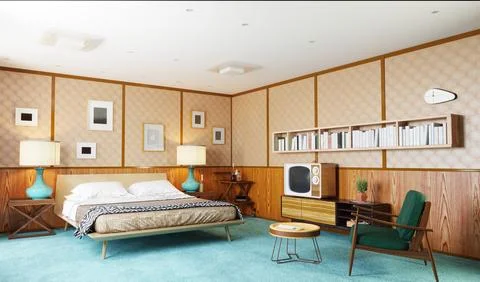 Retro bedroom interior. Stock Illustration