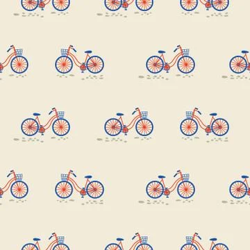 Retro bicycle with bin on the front wheel seamless pattern. Stock Illustration