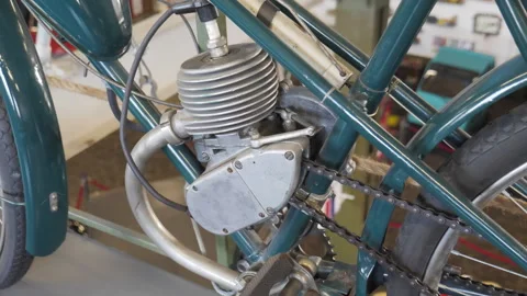Retro Bicycle With Motor. Close Up Stock Footage 301906337