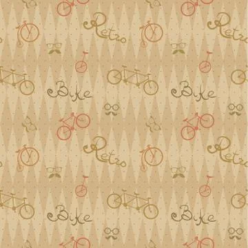 Retro bicycle pattern, hipster background Stock Illustration
