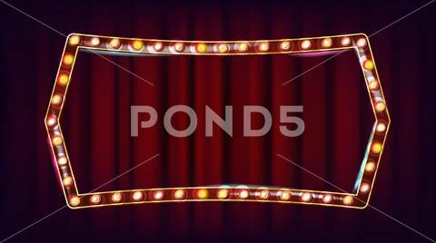 Retro Billboard . Realistic Shine Lamp Frame. 3D Electric Glowing Element Stock Illustration