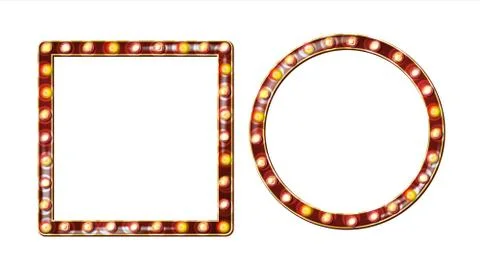 Retro Billboard Vector. Shining Light Sign Board. Realistic Shine Lamp Frame. 3D Stock Illustration
