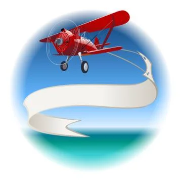 Retro Biplane with banner Stock Illustration