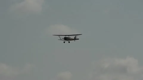Retro biplane landing Stock Footage 11021909