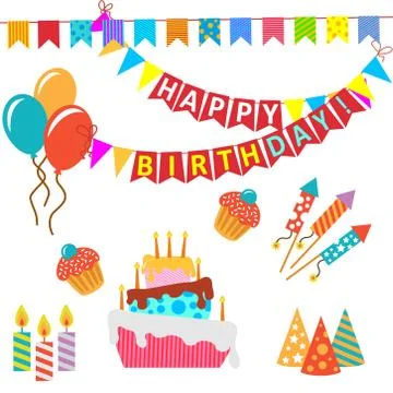 Retro Birthday Celebration Design Elements - for Scrapbook, Invitation in vector Stock Illustration