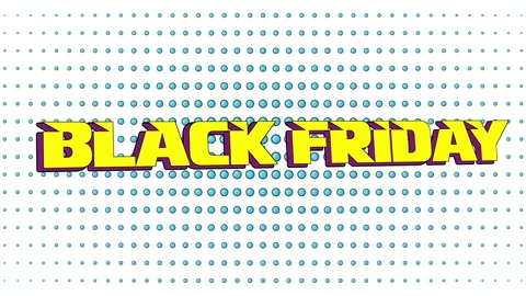 Retro Black Friday text with blue dots pattern on white gradient 스톡 동영상 221654371
