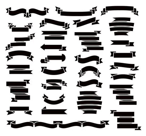 Retro black ribbons set vector. Silhouette labell Stock Illustration