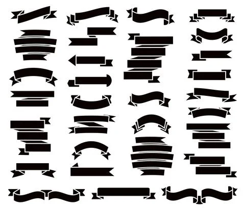 Retro black ribbons set vector. Silhouette labell Stock-Illustration