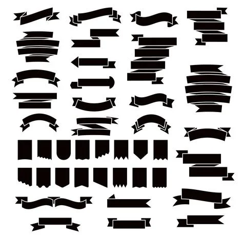 Retro black ribbons set vector. Silhouette labell Illustrazione stock