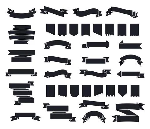 Retro black ribbons set vector. Silhouette labell Stock Illustration
