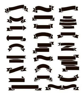 Retro black ribbons set vector. Silhouette labell Illustrazione stock