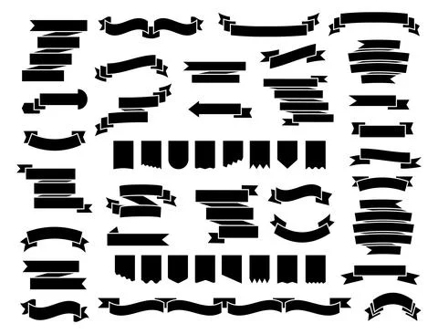 Retro black ribbons set vector. Silhouette labell Stock-Illustration