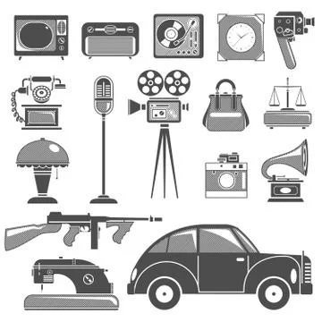 Retro Black White Objects Set Stock Illustration