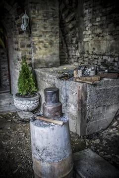 Retro blacksmithing equipment Stock Photos
