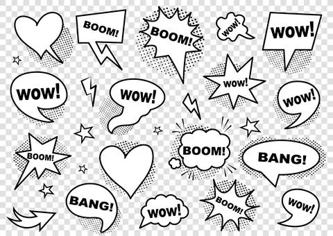 Retro blank comic bubbles and elements with black halftone shadows 스톡 일러스트