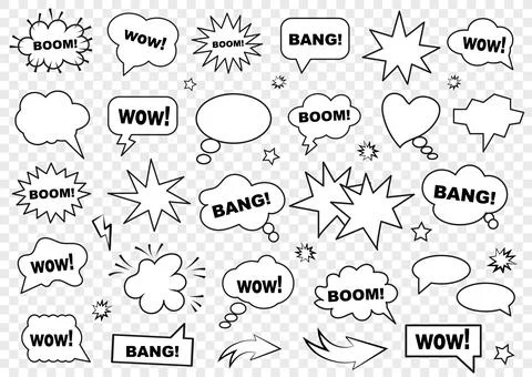 Retro blank comic bubbles and elements with black halftone shadows Stock Illustration