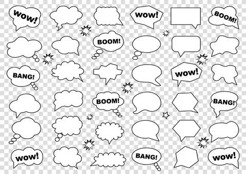 Retro blank comic bubbles and elements with black halftone shadows Illustrazione stock