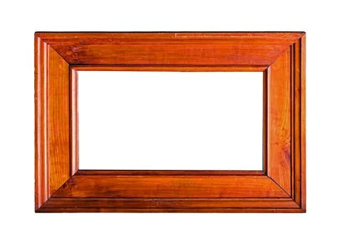 Retro blank empty rectangular brown wooden frame isolated on white Stock Photos